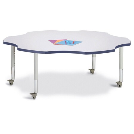 Jonti-Craft Berries Six Leaf Activity Table, 60 in., Mobile, Freckled Gray/Navy/Gray 6458JCM112